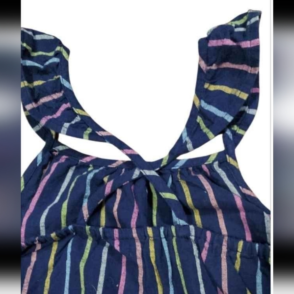 NWT Girl's Thereabouts navy stripe Linen Blend flutter sleeve smock tank top - Picture 4 of 5